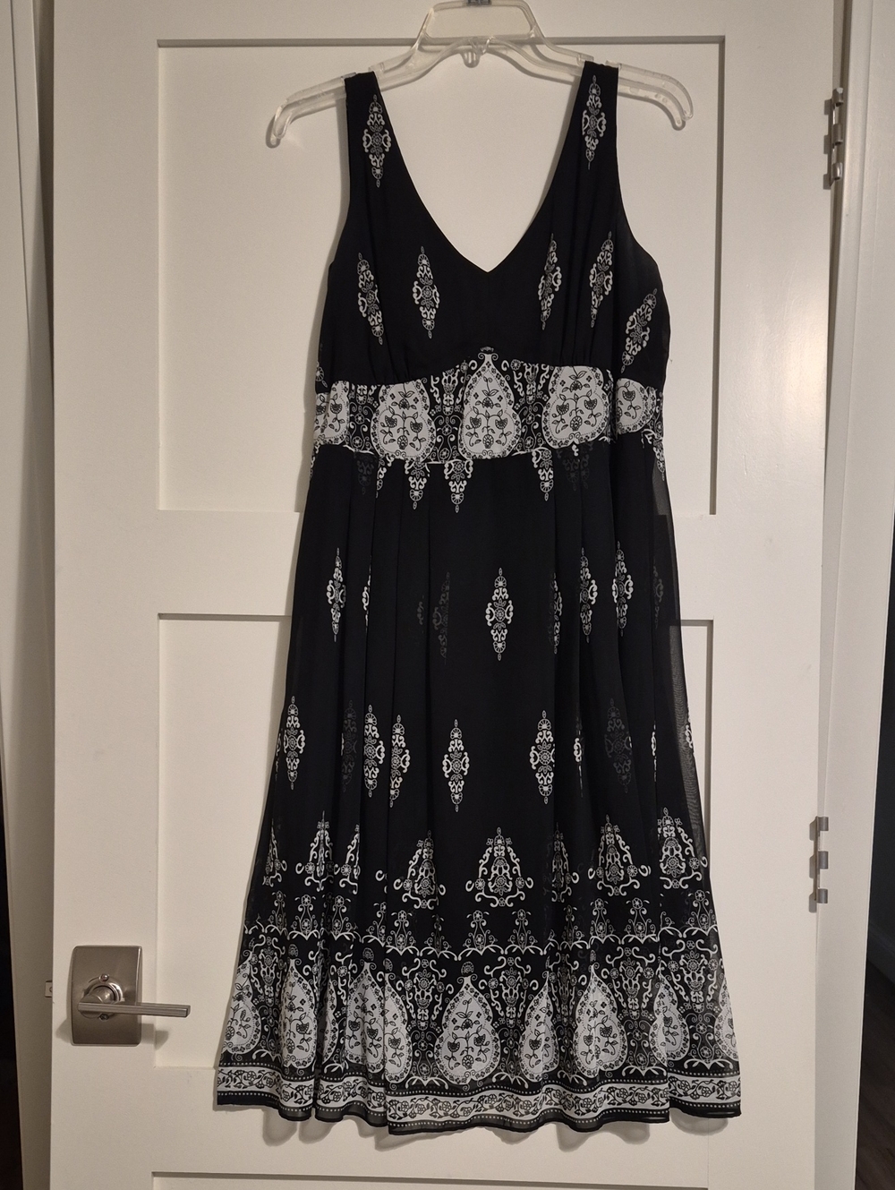 Coldwater Creek Black and White Printed V-Neck Midi Dress